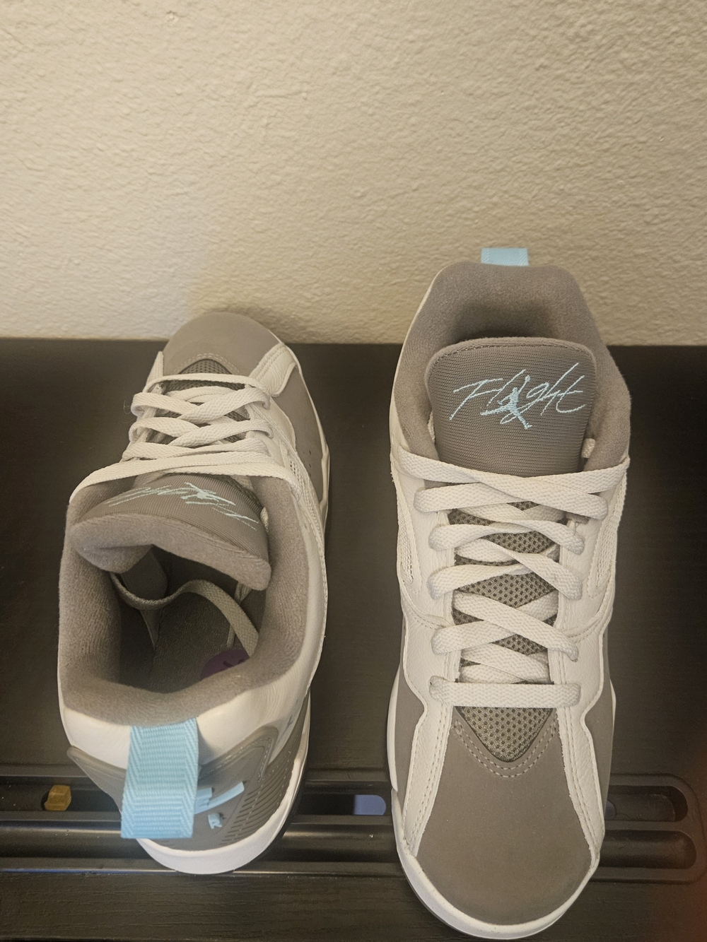 Jordan Kids Gray and White Flight Sneakers with Light Blue Accents